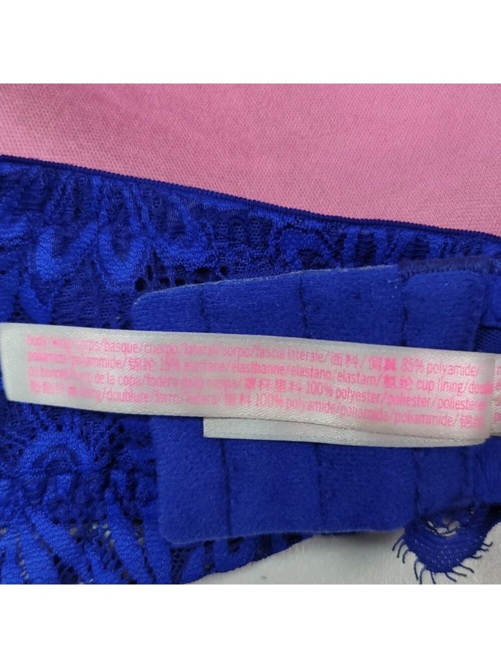 PINK Victoria's Secret Lace Bralette Bra Blue Large C Lightly Lined Underwire - Picture 12 of 12